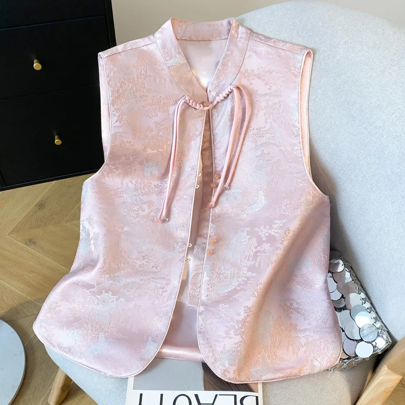 

Retro Chinese Style Modern Women Vest Oriental Traditional Ethnic Gilet Clothes Tang Suit Casual Jacket Hanfu Tops Tang Costume