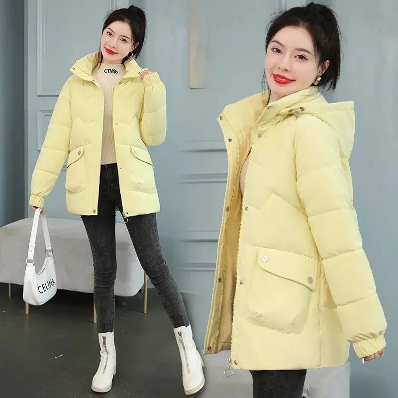 Winter Coat Women 2024 Fashion Middle Age Mother Slim Down Cotton Hooded Jacket Plus Size Casual Solid Warm Thick Outwear Parka