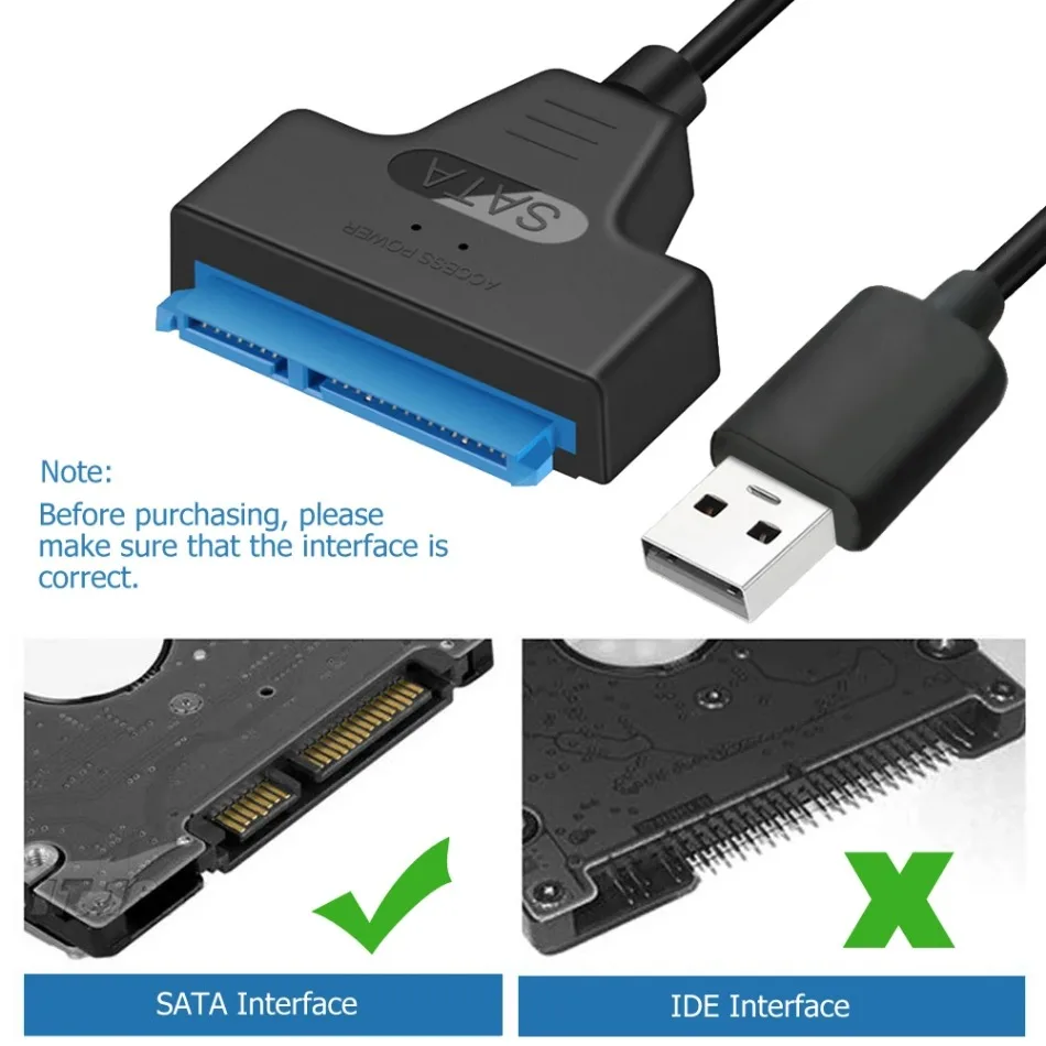 Adaptateur de câble USB 2.0 vers SATA 22 broches, ligne de convertisseur HDD SSD, fil de rette allergique pour disques durs 2,5 pouces pour disque