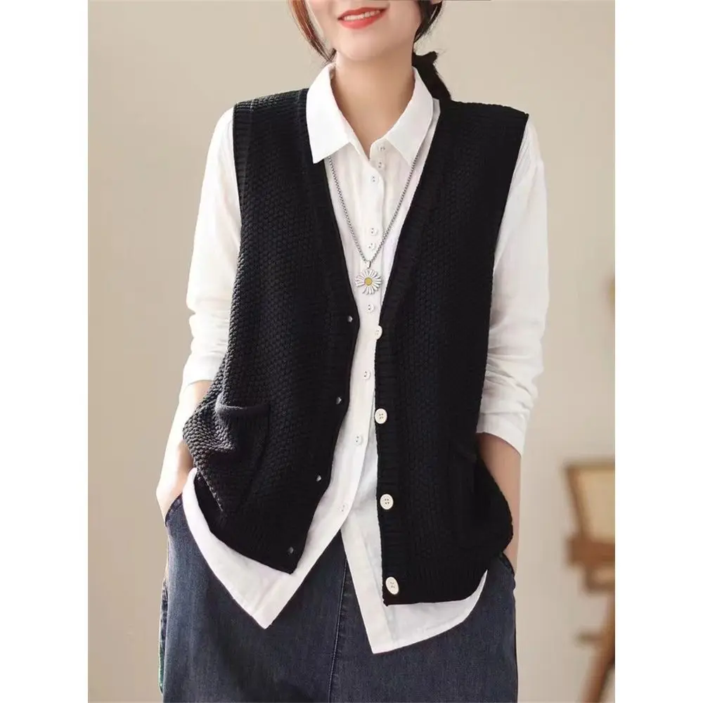 Cardigan Korean Fashion Sweater Autumn/Winter Knitted Women's Top 2024 New Tank  Casual  Sleeveless Clothes x233