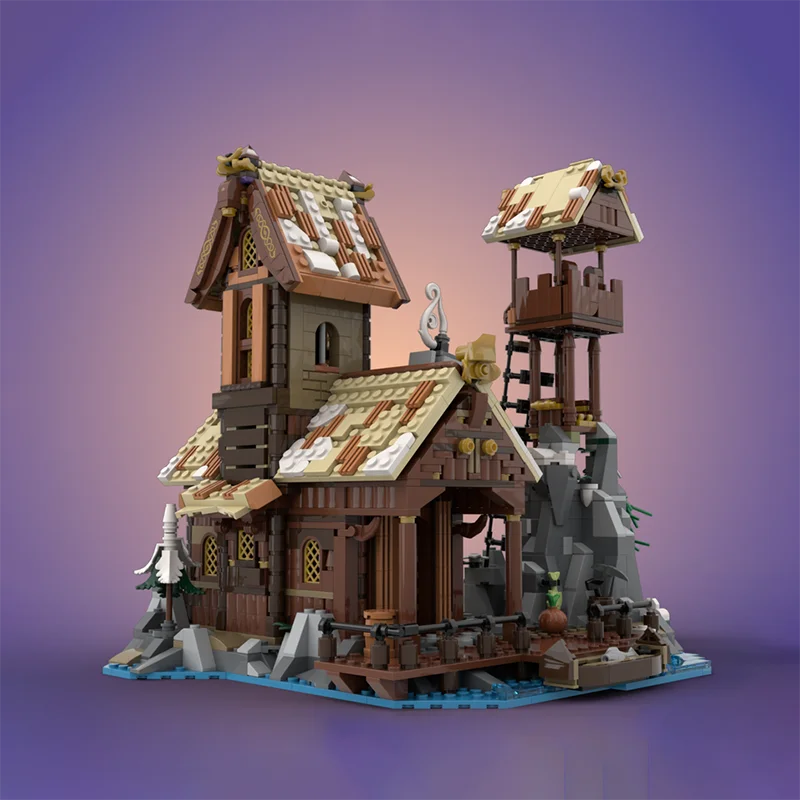 중세 성 모델 Moc 빌딩 벽돌 숲 캐빈 모델 기술 모듈 형 블록 선물 크리스마스 장난감 DIY 세트 조립