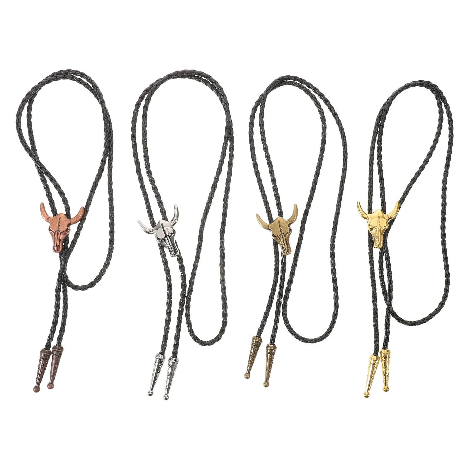 

4Pcs Men's Western Bolo Ties Vintage Bull Head Pendant String Necktie Western Style Party Accessories Men's Bolo Ties