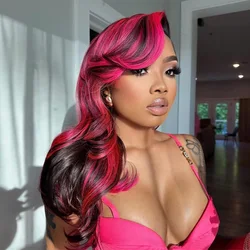 Linhua Pink Highlight Colored 13x6 Transparent Lace Wigs Remy Body Wave 180% 13x4 Lace Frontal Wig Preplucked 4x4/5x5 Lace Wig