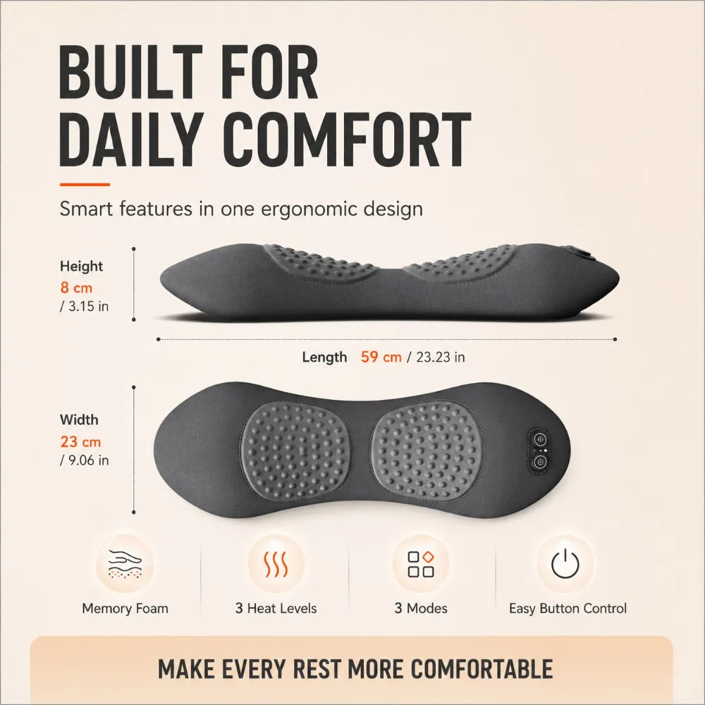 Three-in-one Electrically Back massager, lumbar support pillow, heating massage,  adjustable height, for support the lower back