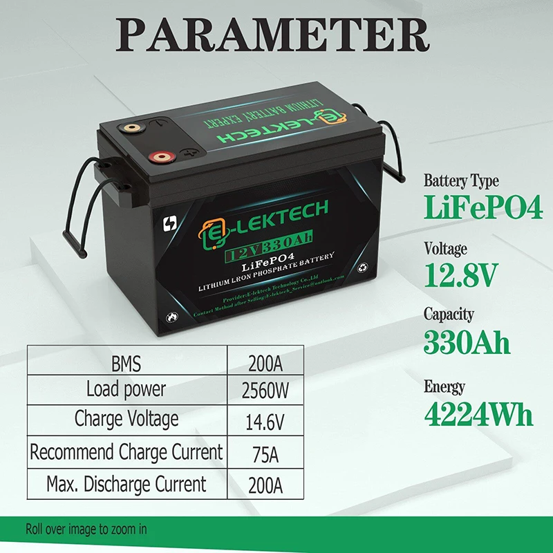 12V 330Ah LiFePO4 Lithium Battery Built-in 200A BMS Rechargeable Mini LiFePO4 Battery Up to 10000 Cycle Lithium Battery, Perfect for RV, Solar, Marine, Home Energy Storage