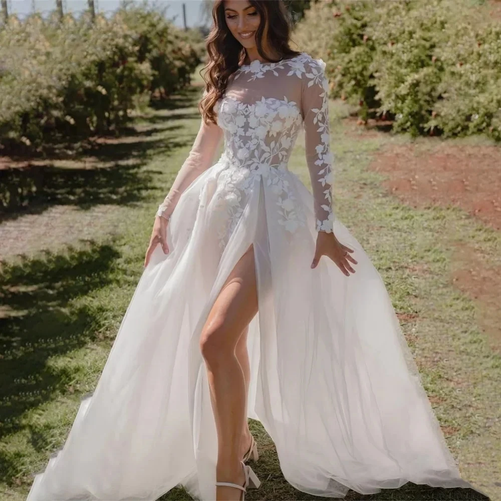 

Charming Wedding Dress 2026 Scoop 3D Flowers Silt Tulle Button Bittons Tulle Princess A-line Church Bridal Bride Gown Vestido d