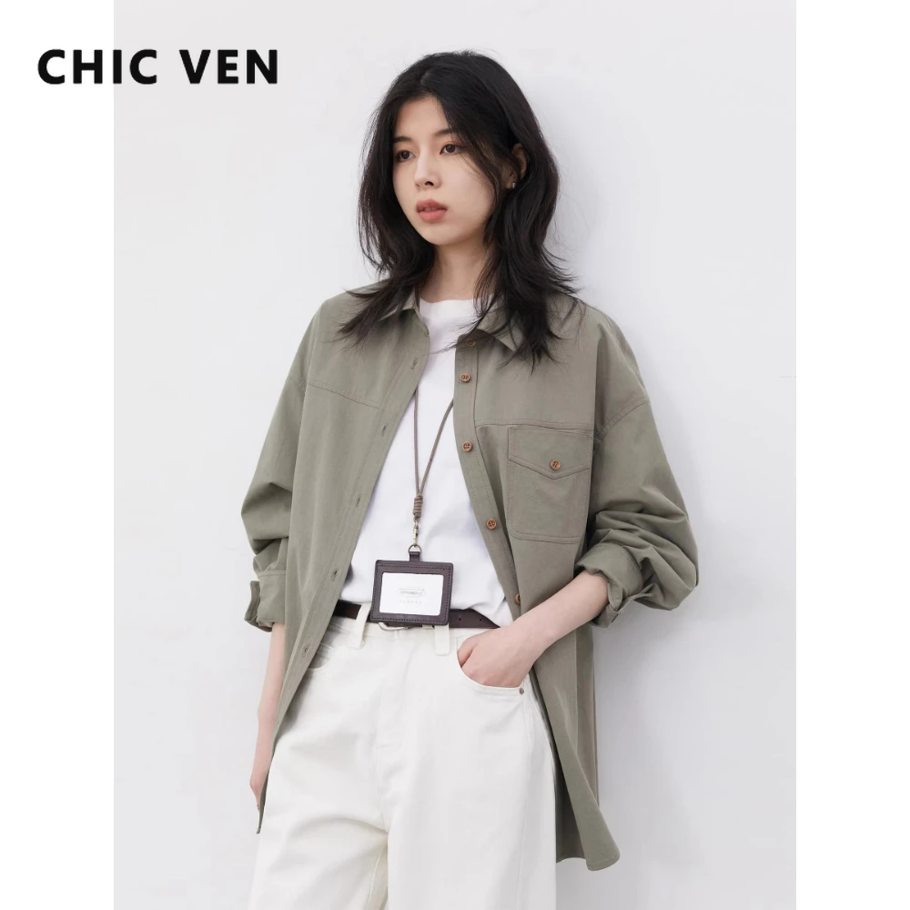 

CHIC VEN Fashion Women Shirt Solid Long Sleeve Loose Casual Streetwear Lazy Blouses Ladies Jacket Spring Summer 2026