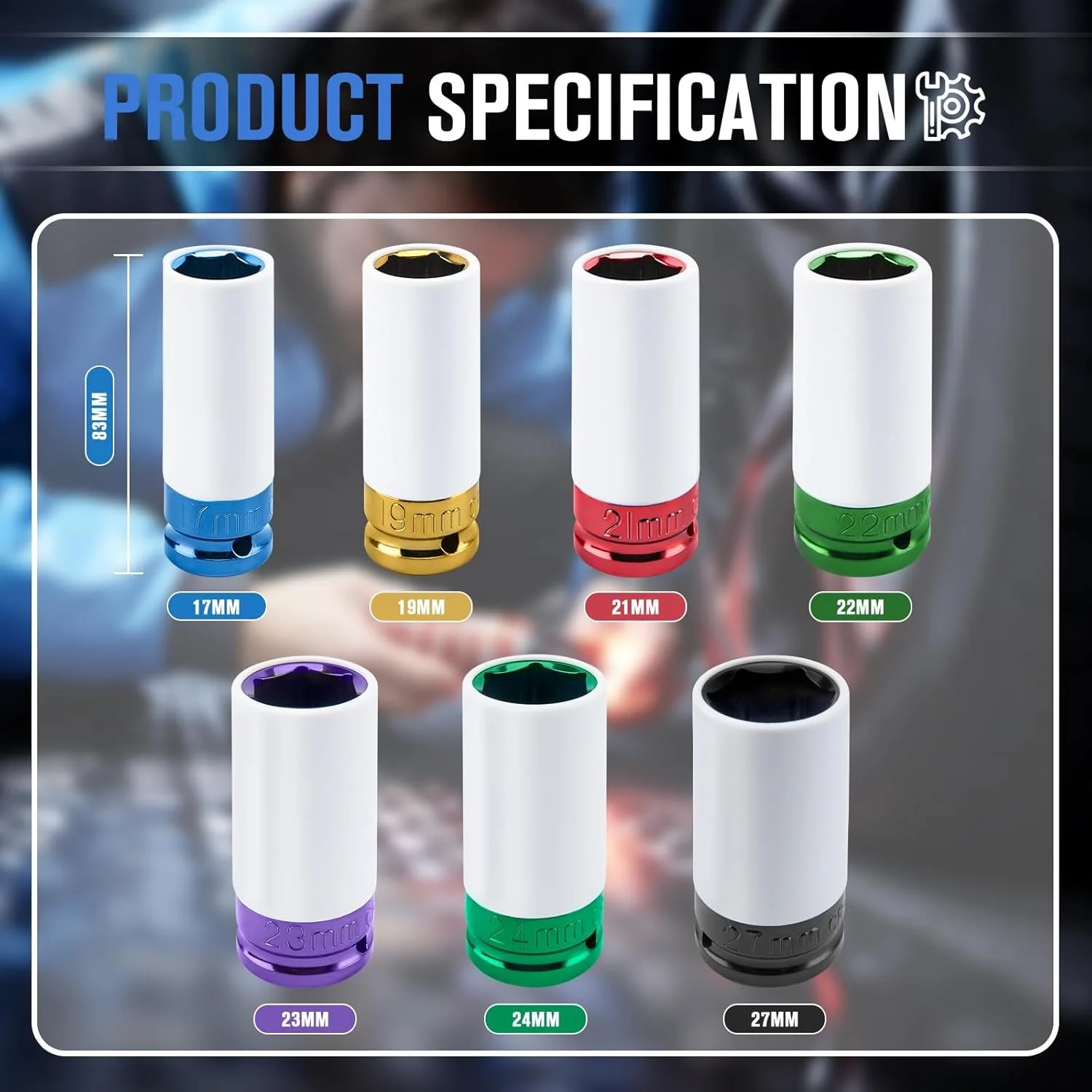 7/5/4PCS Chiave a tubo Manicotto 17/19/21mm Foro Colorato Per La Protezione Dei Pneumatici Strumento di Riparazione Per Impact Profonde Dado Driver Strumento Manuale