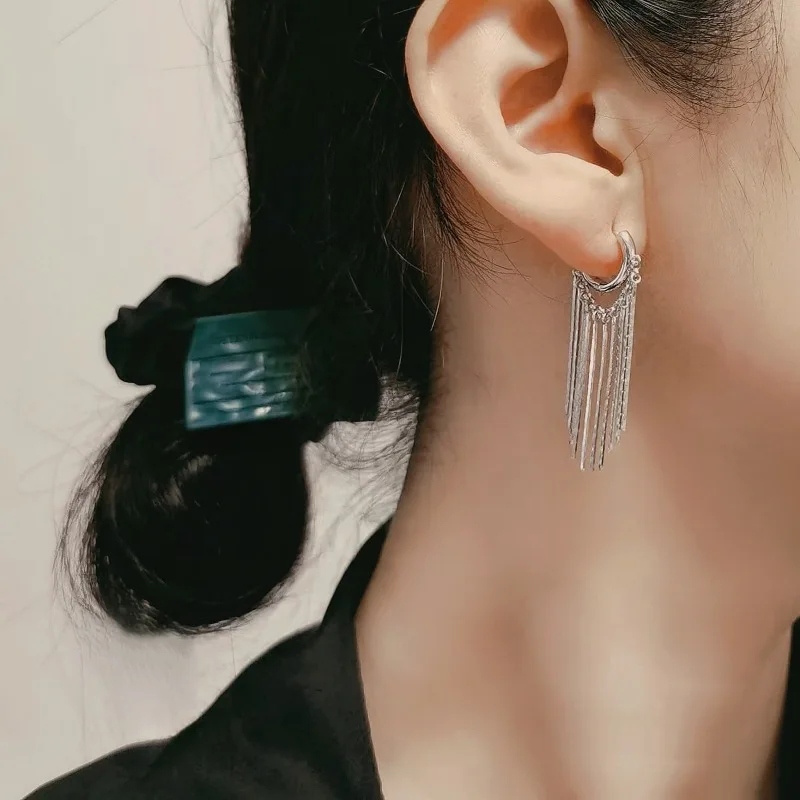 

Серьги-кольца из серебра 925 пробы с бамбуковой кисточкой, современные и универсальные украшения для женщин