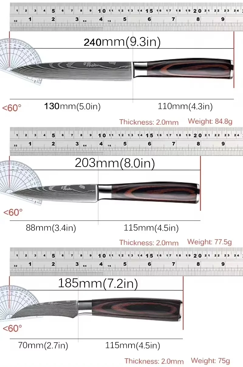 Edelstahl-Küchenmesser, Obst-Schälmesser, Allzweckmesser, Damaskus-Fleischbeil, Ausbeinmesser, perfekt für Küche, Haushaltsmesser