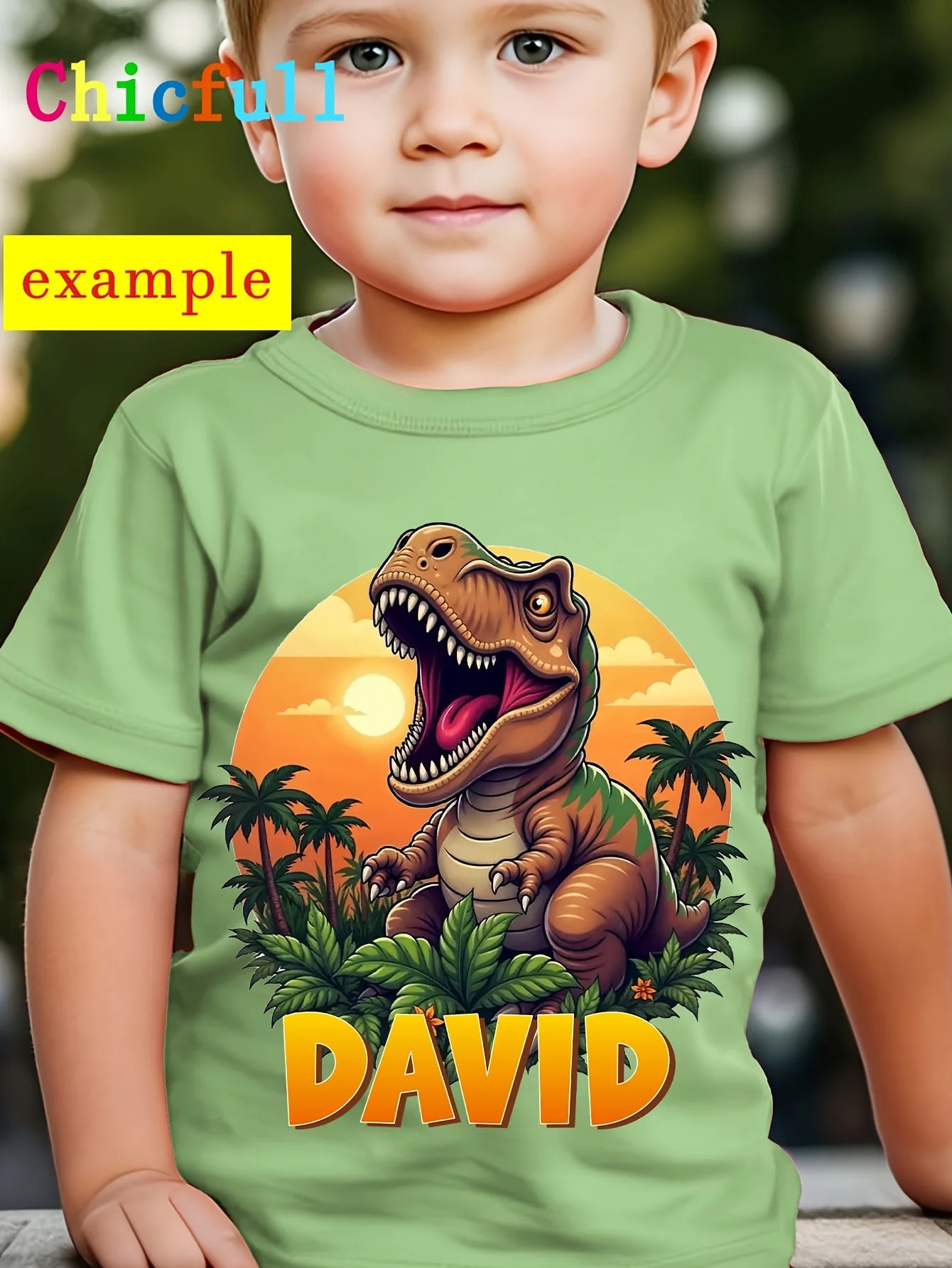 Kids Short Sleeve T-Shirt, Custom Creative Cartoon Dinosaur Print Crew Neck Soft Breathable Casual Summer Daily Wear Boys Top