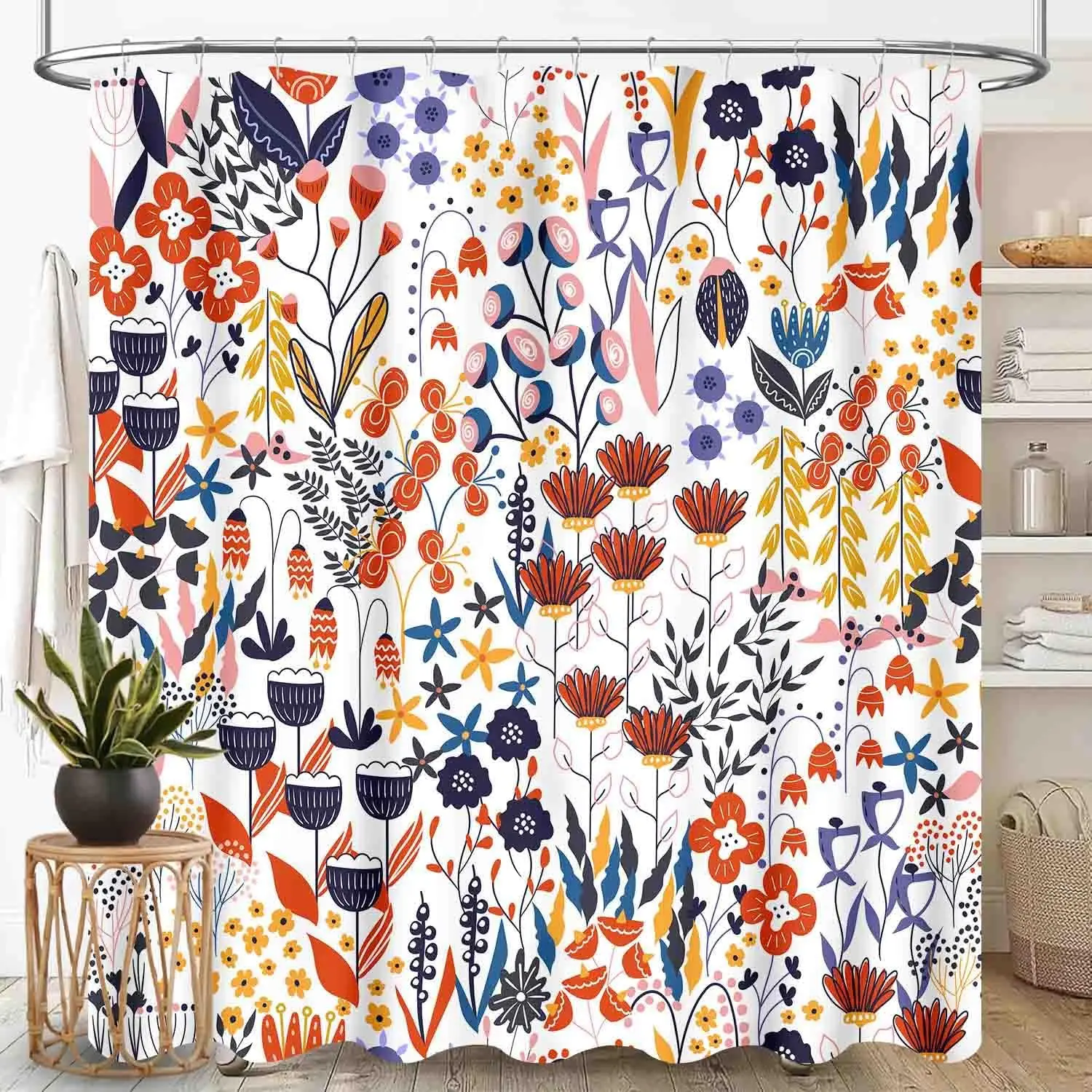 

Waterproof Floral Botanical Shower Curtain Waterproof Bathroom Decor Boho Abstract Tropical Flower Pattern Liner for Modern Home