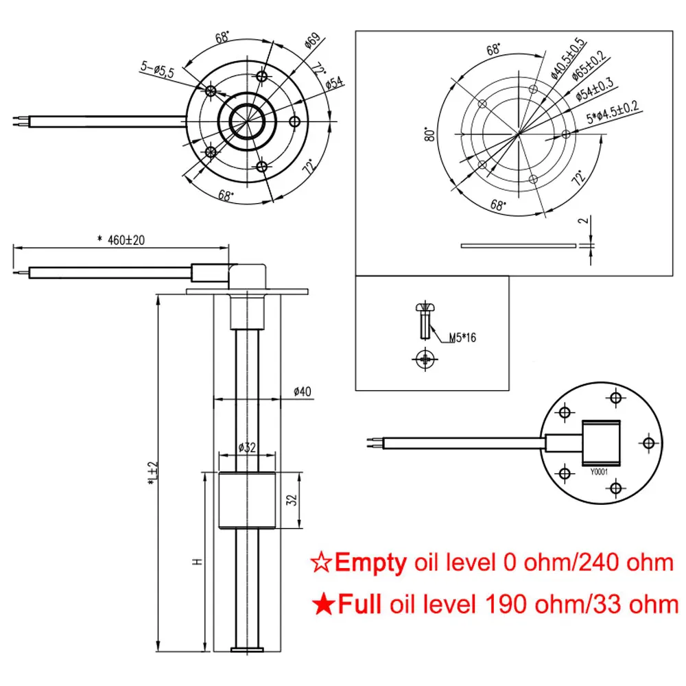 150mm~600mm Sewage Level Gauge Sensor Marine Boat Car Fuel Sender Unit Water Level gauges 0-190 240-33ohm water level indicator