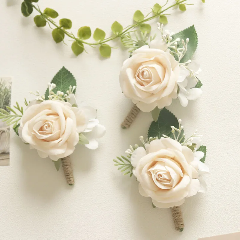 1PCS Romantic Champagne Artificial Roses Beautiful Corsages For Wedding Party Wedding Dress Accessories