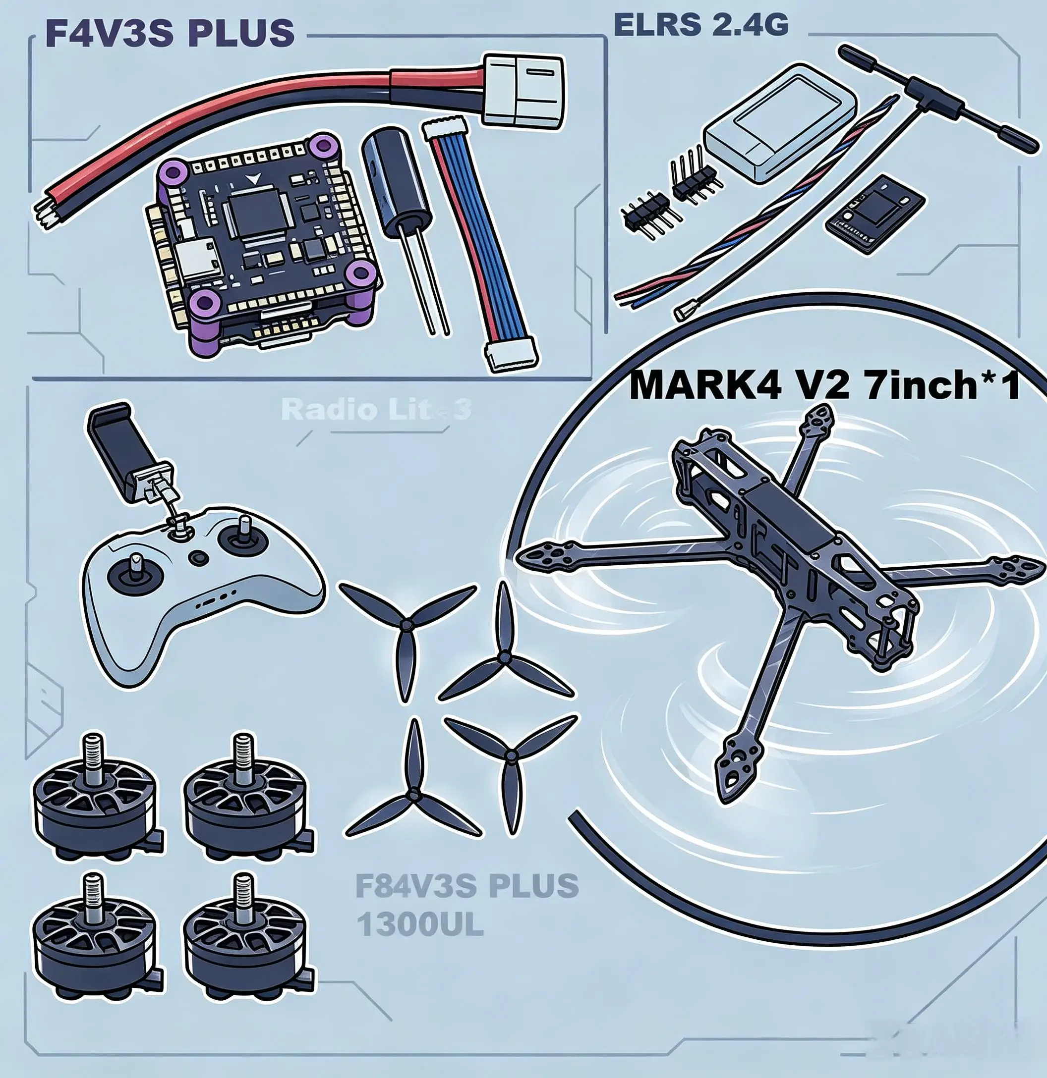 MARK4 7-inch HD F4V3S/F4V3S PLUS Flight Control 45/60A 4INI ESC rack drone FPV carbon fiber PV Racing Drone Quadcopter Freestyle