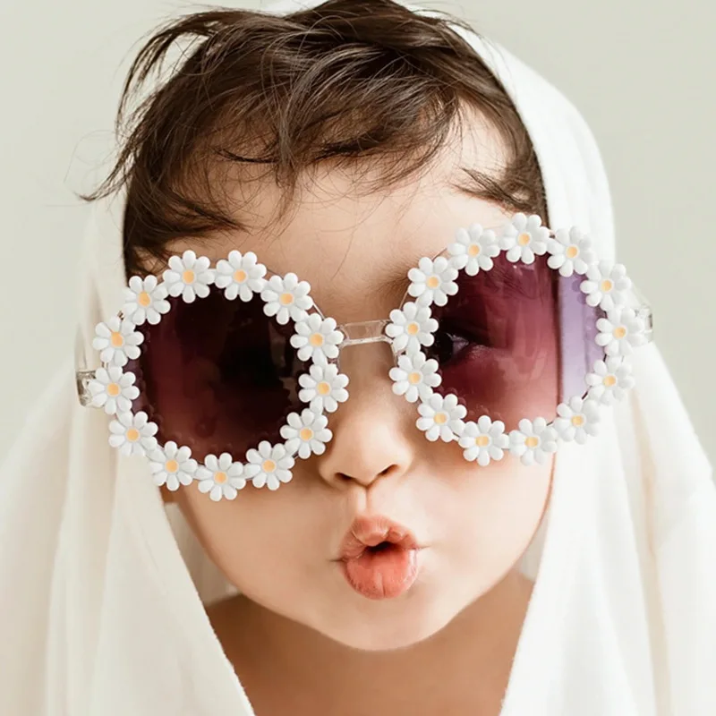 Baby Kids Cute Round Sunflower Sunglasses Toddler Flower Sun Glasses Girls Eyewear Child Holiday Beach Sunnies Uv400 Goggles New