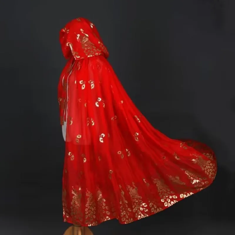 Damenumhang, chinesischer Pfauenumhang mit Kapuze, vergoldet