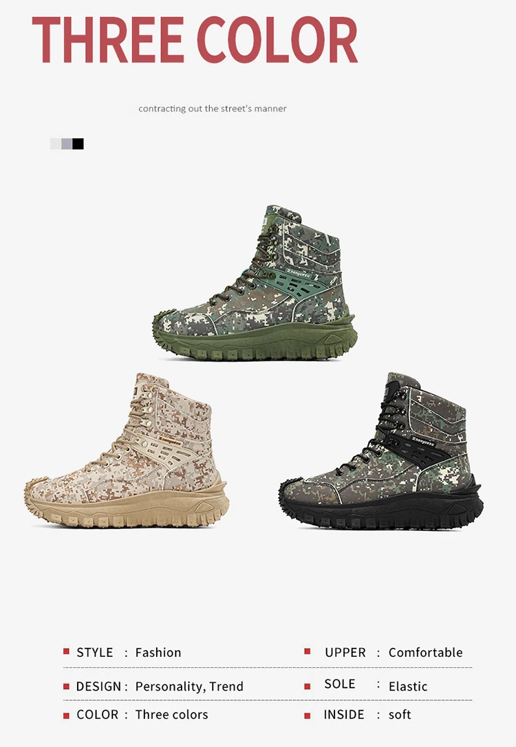 Herbst- und Winter-Herren-High-Top-Stiefel, Freizeitsportschuhe, verstärkte, stoßfeste Zehenpartie, rutschfeste, dick gepolsterte Sohle mit tiefer Struktur, High-Top-Knöchelschutzdesign, geeignet für Bergsteigen, Wandern, Arbeiten im Freien, verschleiß- und reißfest, für Outdoor-Aktivitäten. – Detail 3