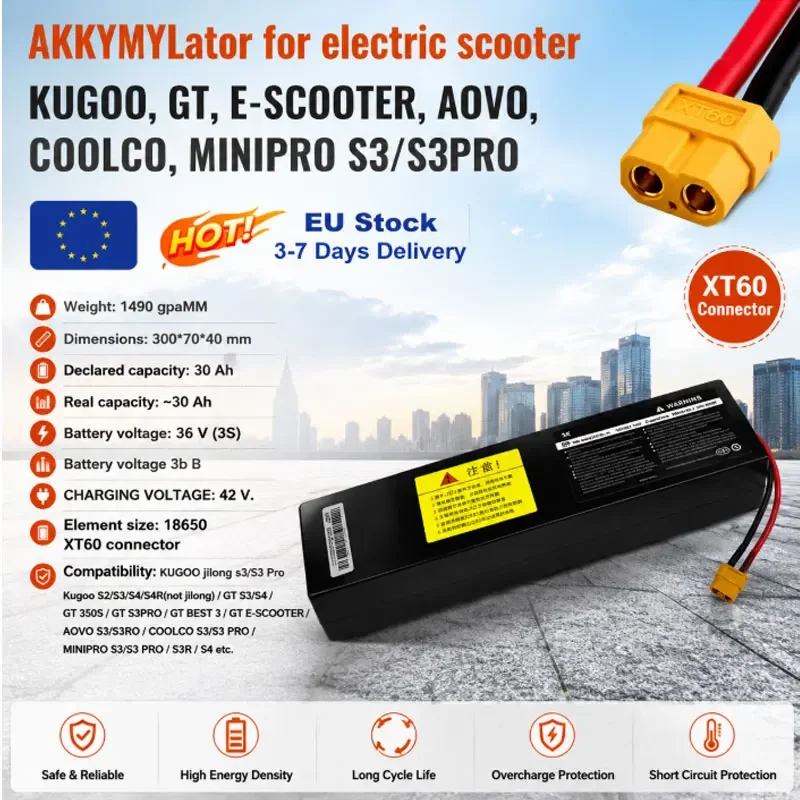 Batteria al litio 18650 da 36V 10000mAh 10S3P potenziata per monopattino elettrico M365, con protezione BMS e connettori XT60-JST, XT30-JST, XT60-SM, XT60.