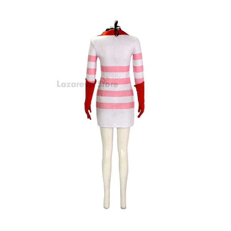 Anime Hazbin Cosplay Costume AD Clothes Uniform Cosplay Hotel Angel Dust Angel Sexy Red White Stripes Halloween Party Woman