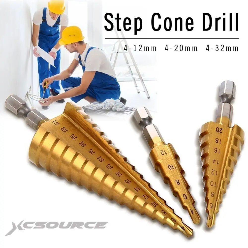 

Spiral Hole Cutter Metric Titanium Metal Hole 4-12/20/32mm Cone HSS Steel Drill Bit Step