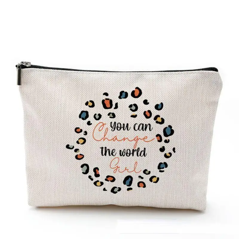 Camping Print Makeup Bag Waterproof Cotton Hemp Zipper Bag Cosmetic Jewelry Travel Washings Storage Bag