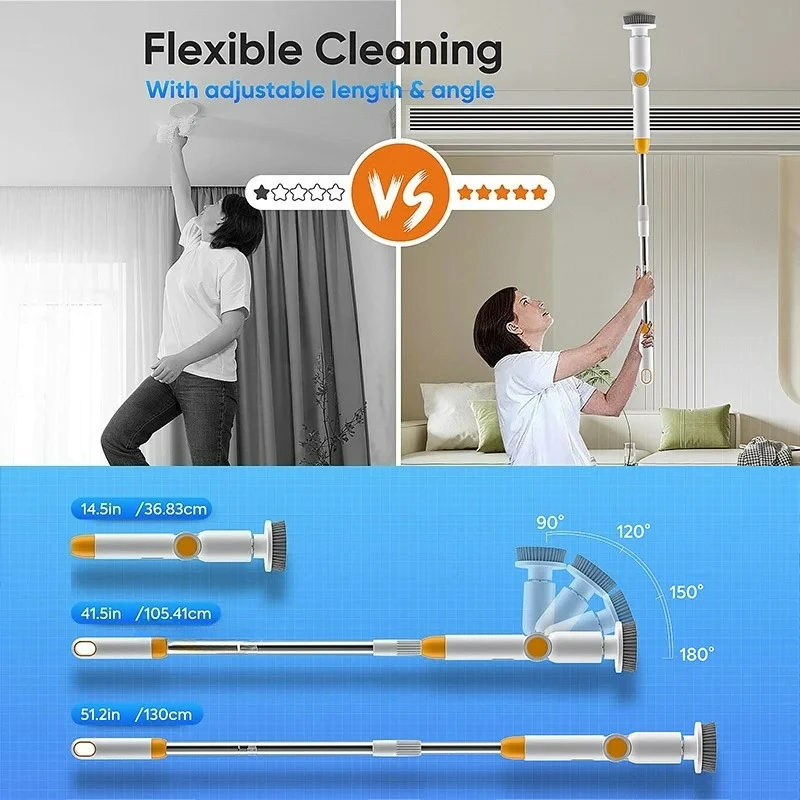 2026 جديد 8 في 1 الكهربائية تدور الغسيل فرشاة التنظيف اللاسلكية مقاوم للماء الحمام الغسيل مقبض تمديد قابل للتعديل