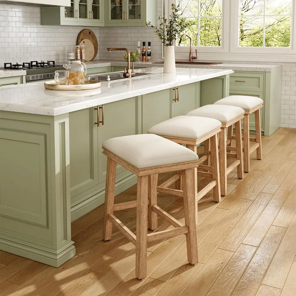 

Set of 4 Solid Wood Counter Height Bar Stools with Leatherette Padded Seats