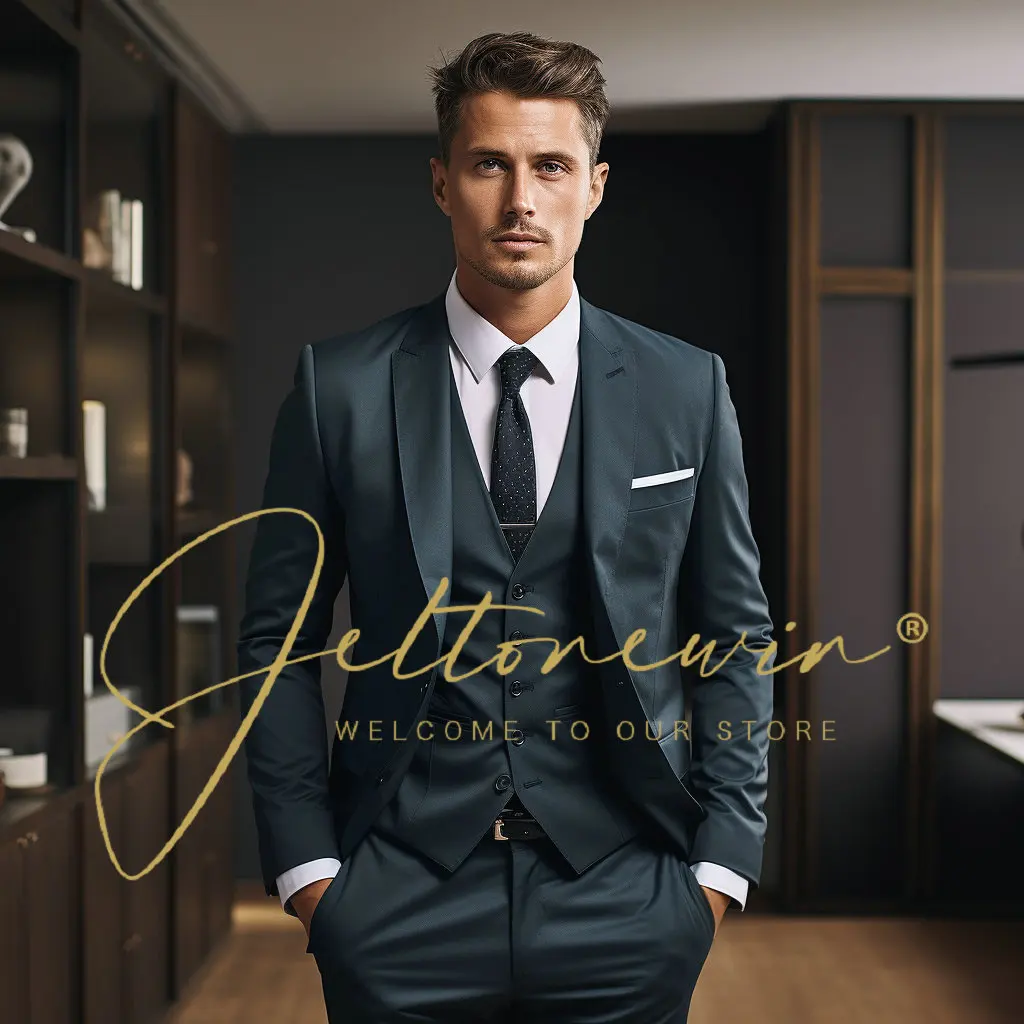 

Boutique Solid Color Men's Casual Office Business Suit Three Piece Set Groom Wedding Dress Blazer Waistcoat Trousers Trapstar