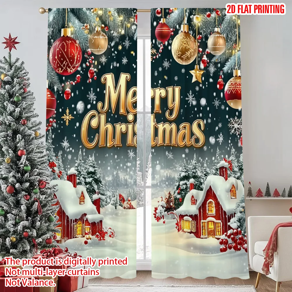 

2pcs 2D flat printing Merry Christmas Popular Party Window Curtains Merry Christmas! Versatile Polyester Fabric Without