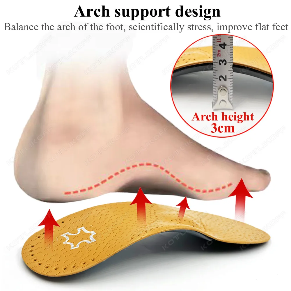 Leather Orthopedic Insoles Orthotics Flat Foot Hard Arch Support Insoles Men Insert Work Orthopedic Deodorize Soorts Insoles