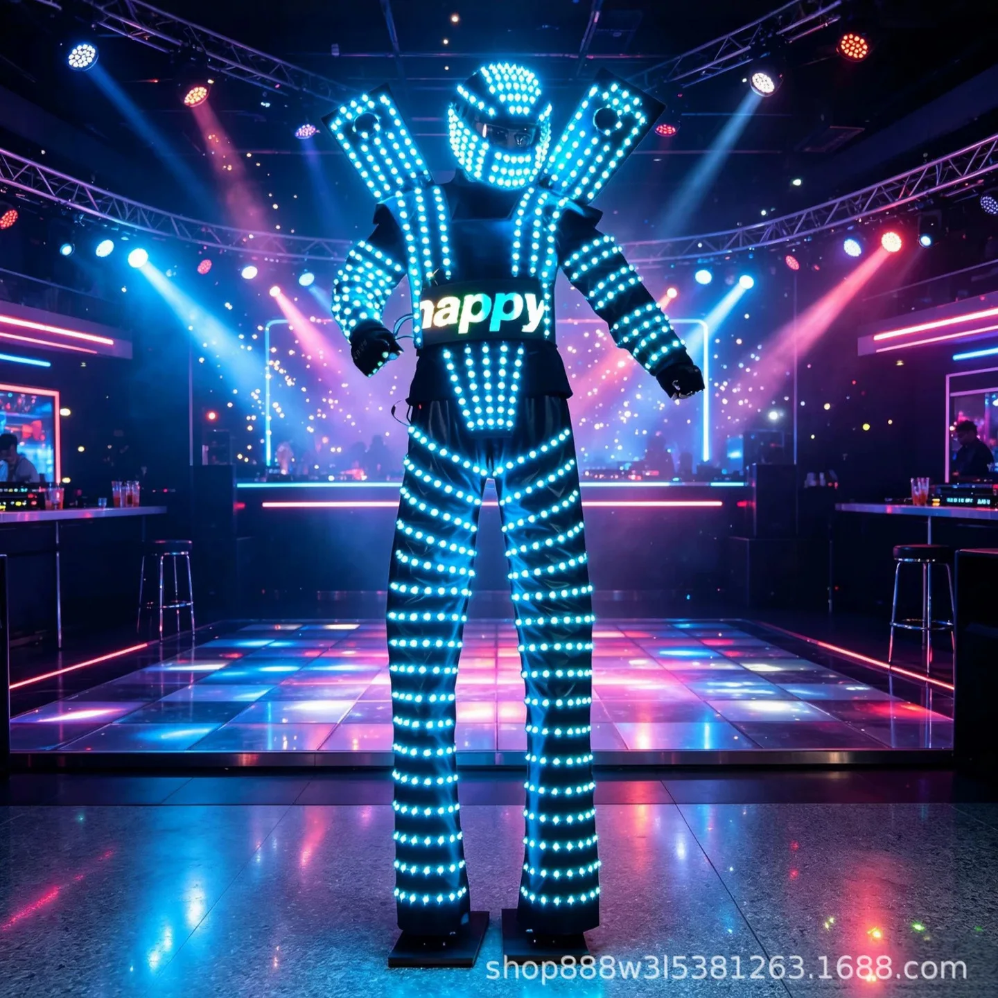Adult Programmable LED Stilt Robot Costume Light up Luminous Glow Stage Performance Nightclub Halloween Cosplay Men Women