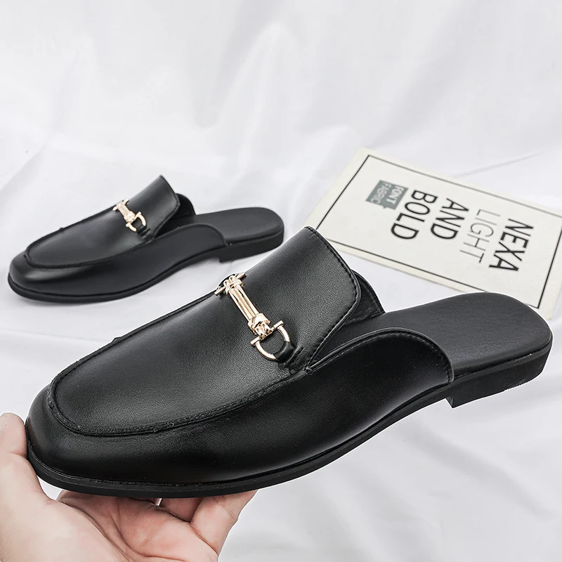 

New Men Fashion Half-toe Slippers Black Brown Men One-foot Lightweight Breathable Business Shoes Indoor Outdoor Slippers Men