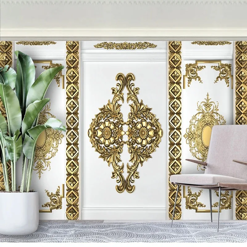 

Custom European Style Carved Rich And Noble Background Wall Wallpaper 3D Papel De Parede Fresco Tapety Sticker Home Déco Tapety