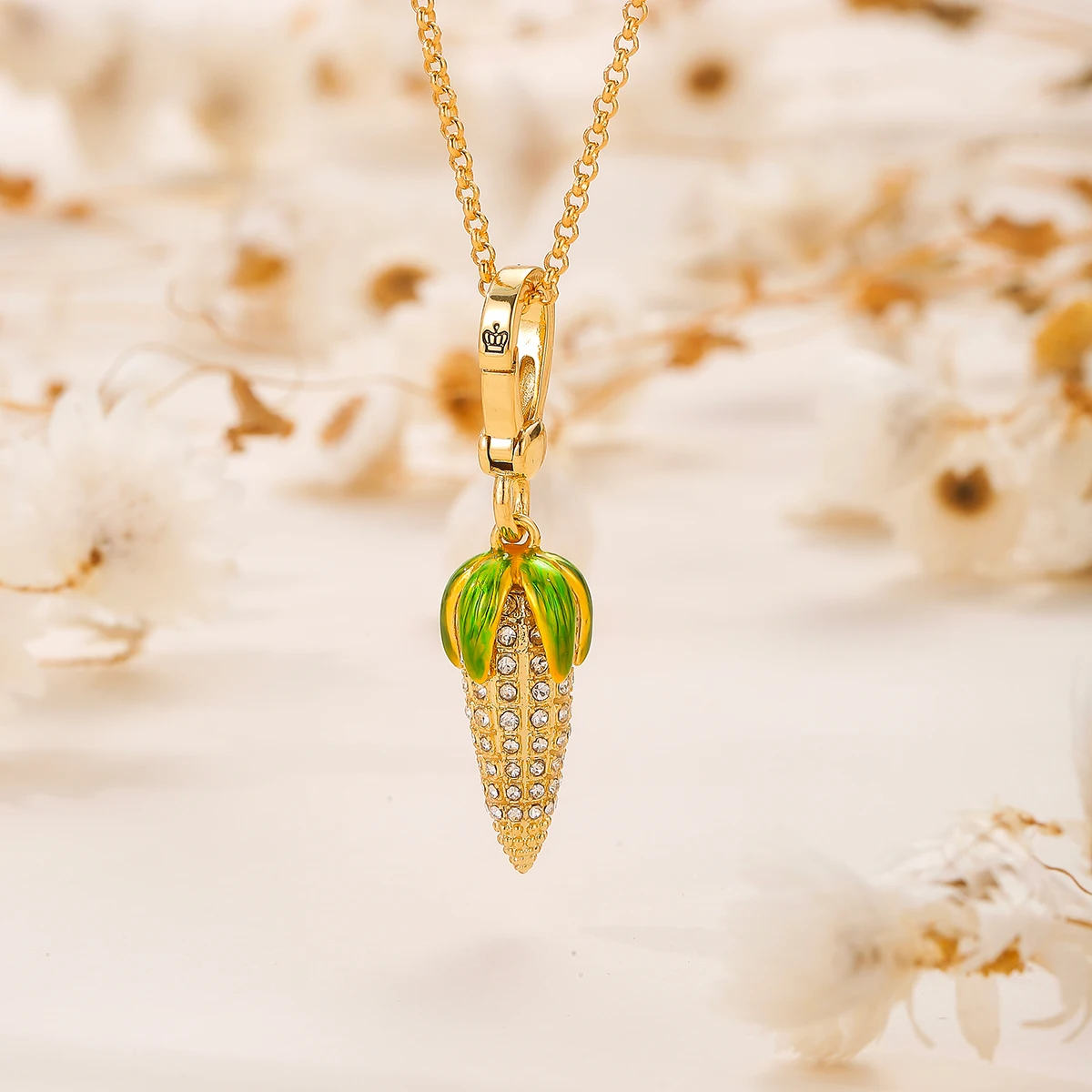 

1Pc Exquisite Enamel Diamond-studded Corn Necklace Design,Cute Sweater Decor Necklace Accessories,Christmas Party Jewelry Gift