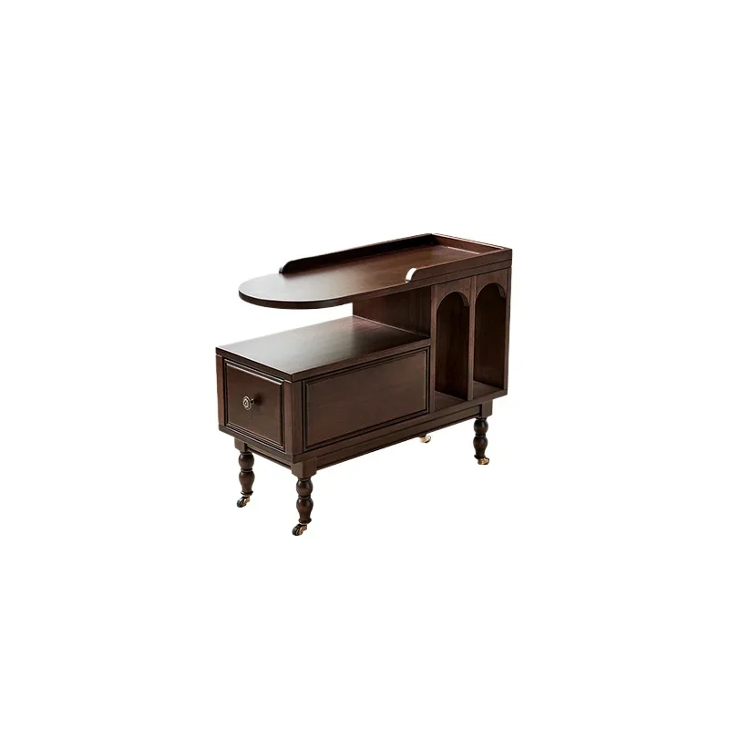 

1 Movable side table with wheel coffee table tea table sofa side cabinet corner retro all solid wood