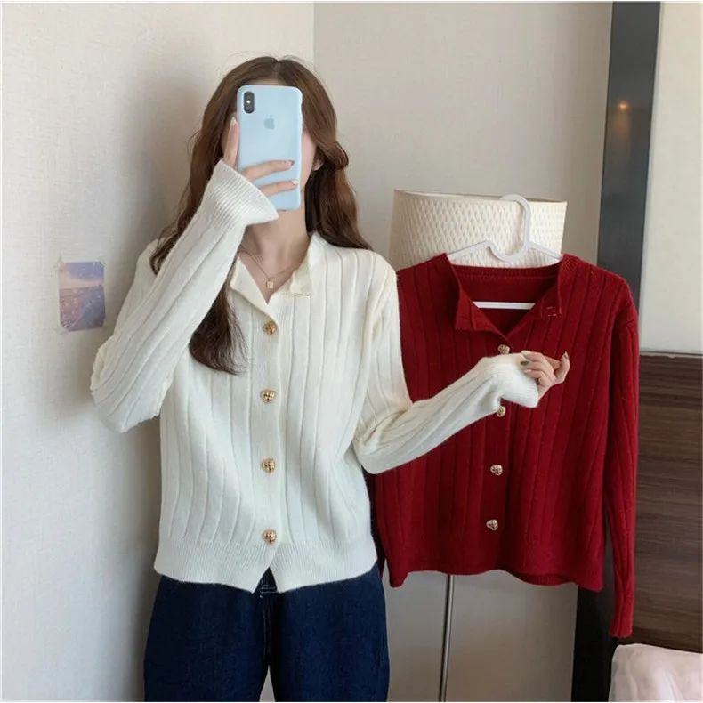 Sli فضفاض محبوك سترة مفتوحة المرأة سترة ربيع الخريف القلب الأزرق ملابس خارجية عادية كلية Sle طويلة Sve #2