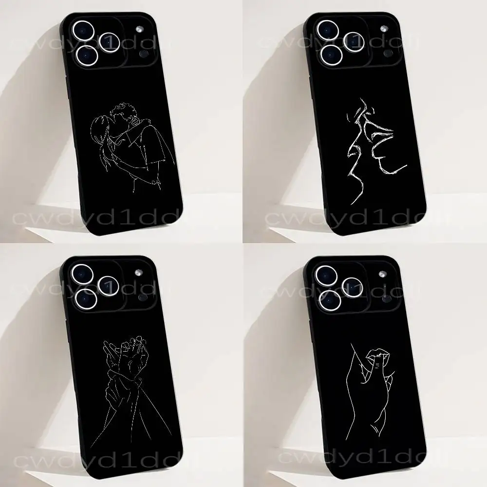 

Minimalist Line Couple Hands Phone Case For iPhone 17,16,15,14,13,12,Pro,Max,Plus,E,SE4,Air,Mini Shockproof Cover Fit Funda