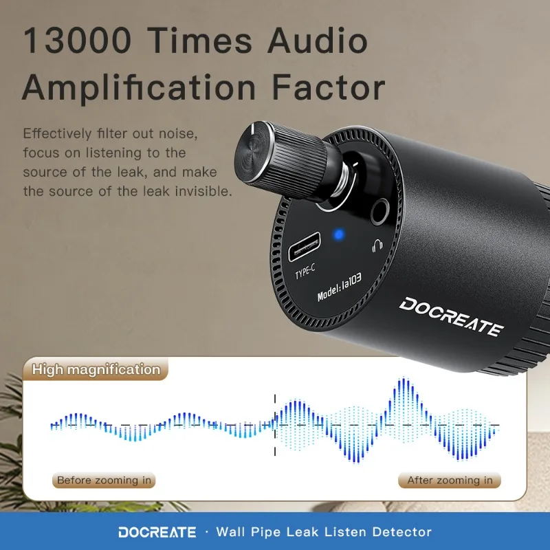 High Sensitivity Wall Pipeline Water Leak Detector Kit Acoustic Listening Pickup DeviceType-C Pipe Leak Tester with Headphones