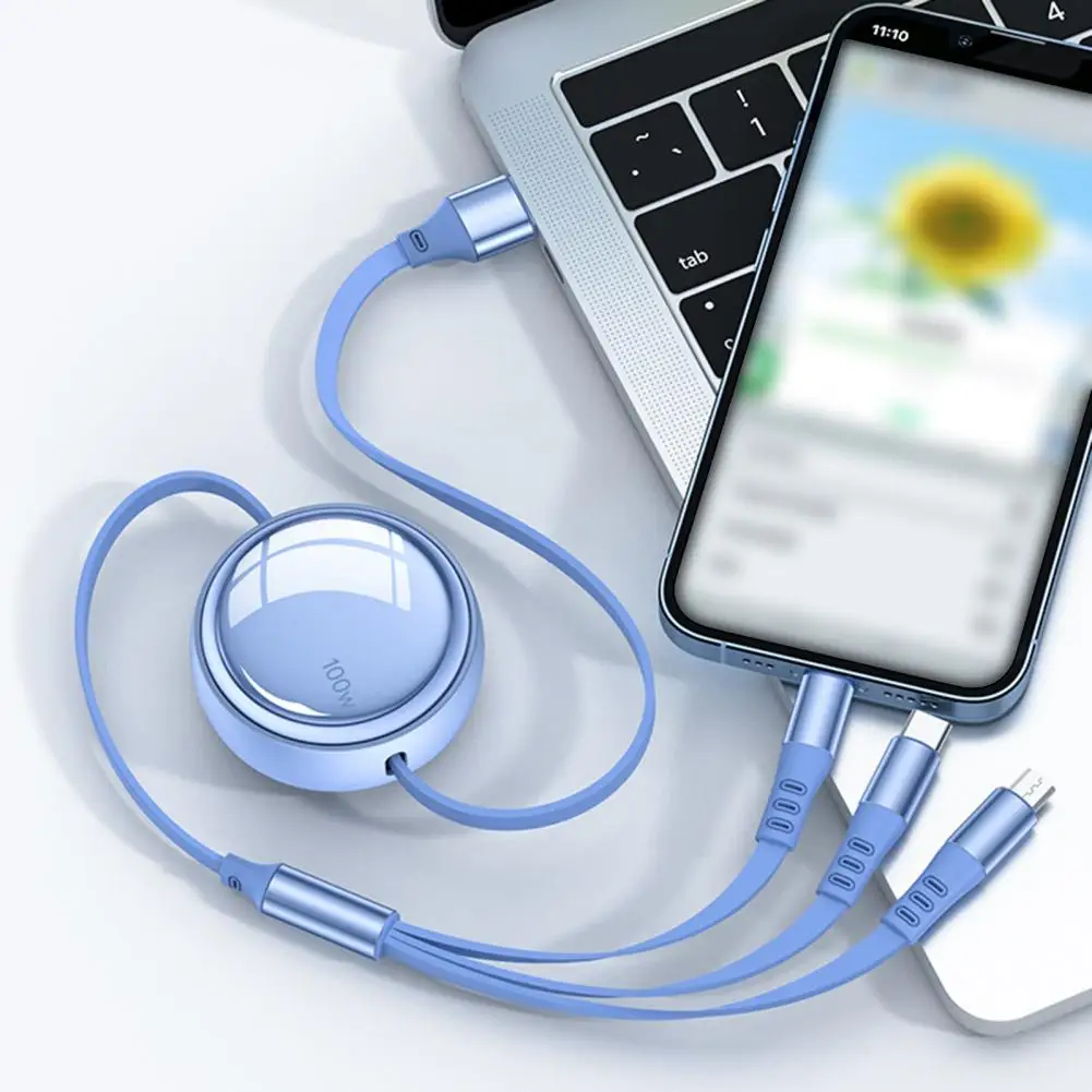Data Cable Portable Data Cord Retractable Useful Protect Battery Charging Cord with Cable Storage Home Supply