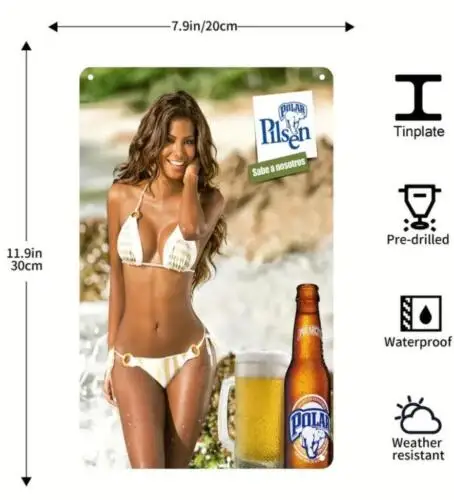 POLAR PILSEN BEER PIN-UP METAL TIN SIGN BEER BAR ART MAN CAVE SEXY GIRL BIKINI