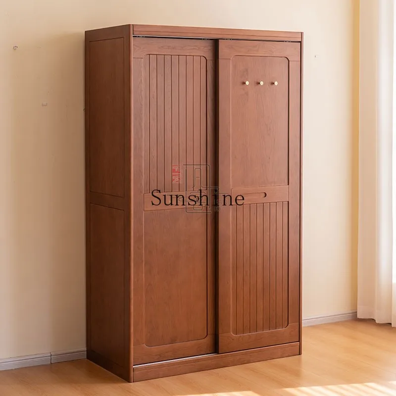 

Medieval cherry wood wardrobe sliding door simple modern master bedroom sliding door household bedroom storage