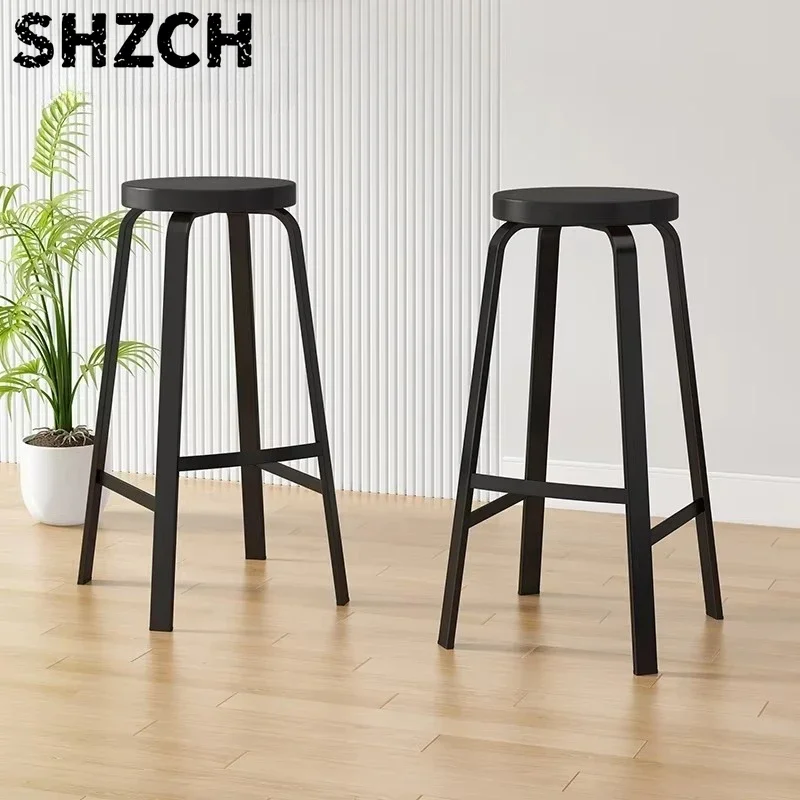 Stackable Solid Wood Bar Stool Home High Footstool Bar Chair KTV Milk Tea Shop Counter Round Stool with Wood Seat Board
