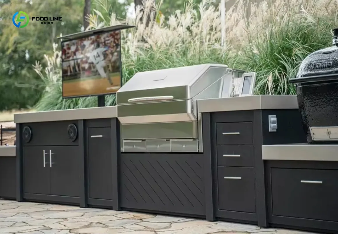 Custom Luxury Modular Outdoor Kitchen Cabinet Stainless Steel Marble Granite Sink BBQ Grill Melamine MDF Board Durable Design