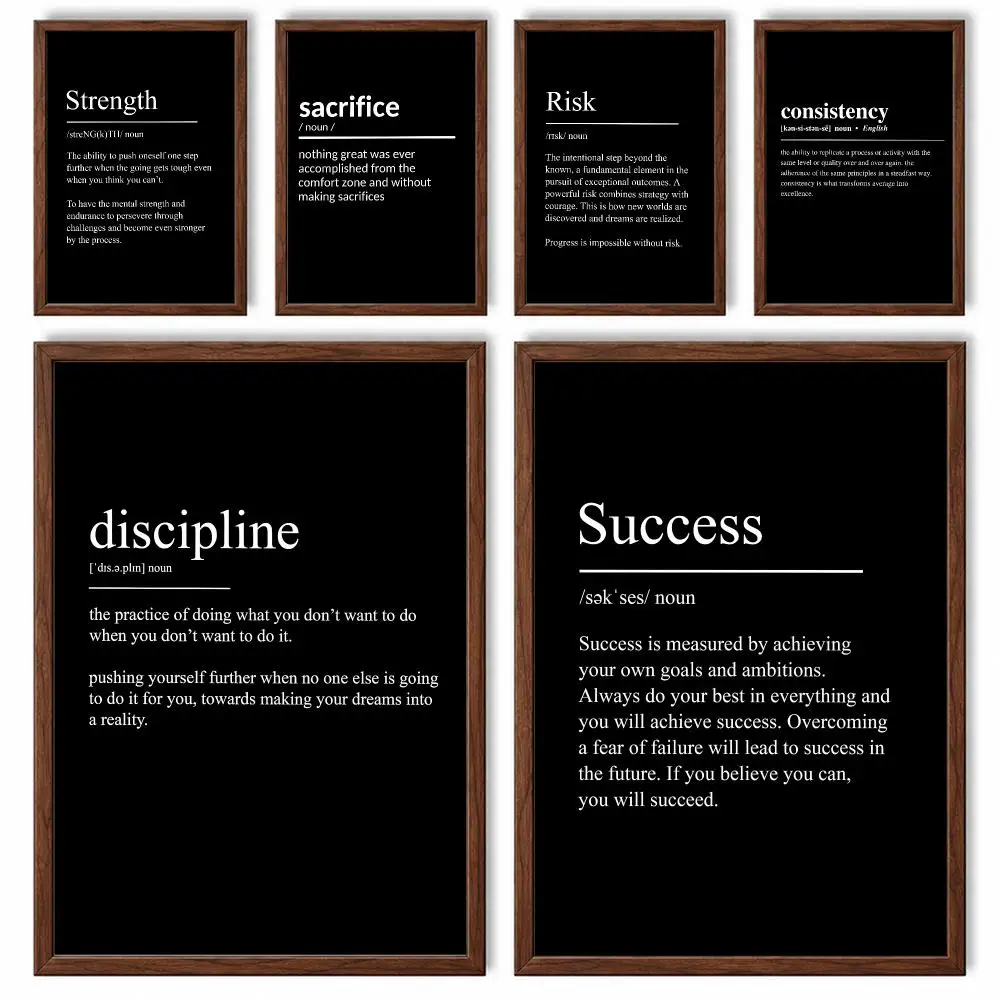 Bold Self-Improvement Typography Discipline Motivational Terms Poster Self-adhesive Waterproof Paper Room Wall Decor