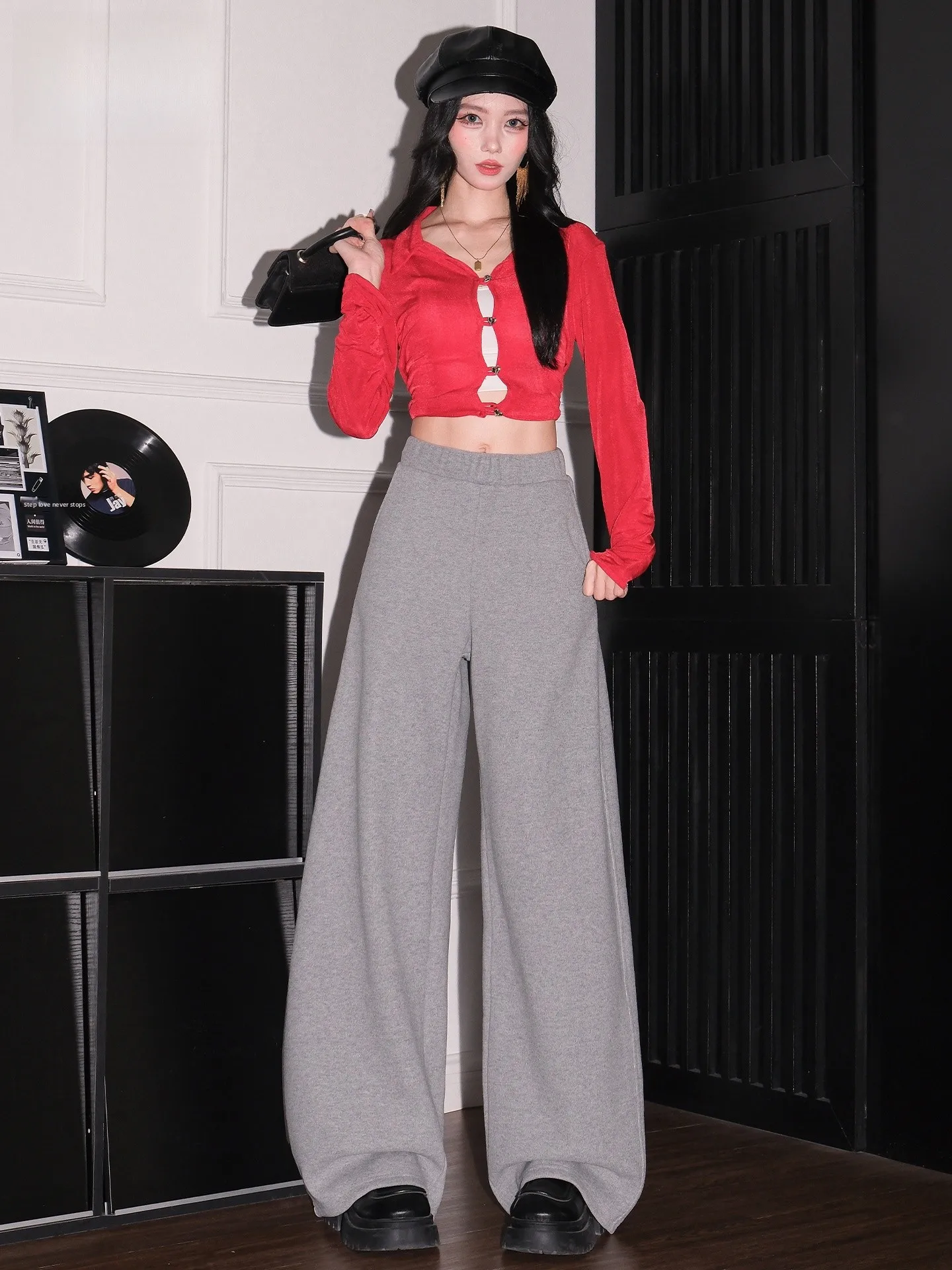 

Американские ретро-брюки с высокой талией и широкими штанинами, повседневные, женские, свободные, стройнящие, в расслабленном стиле, прямые спортивные брюки