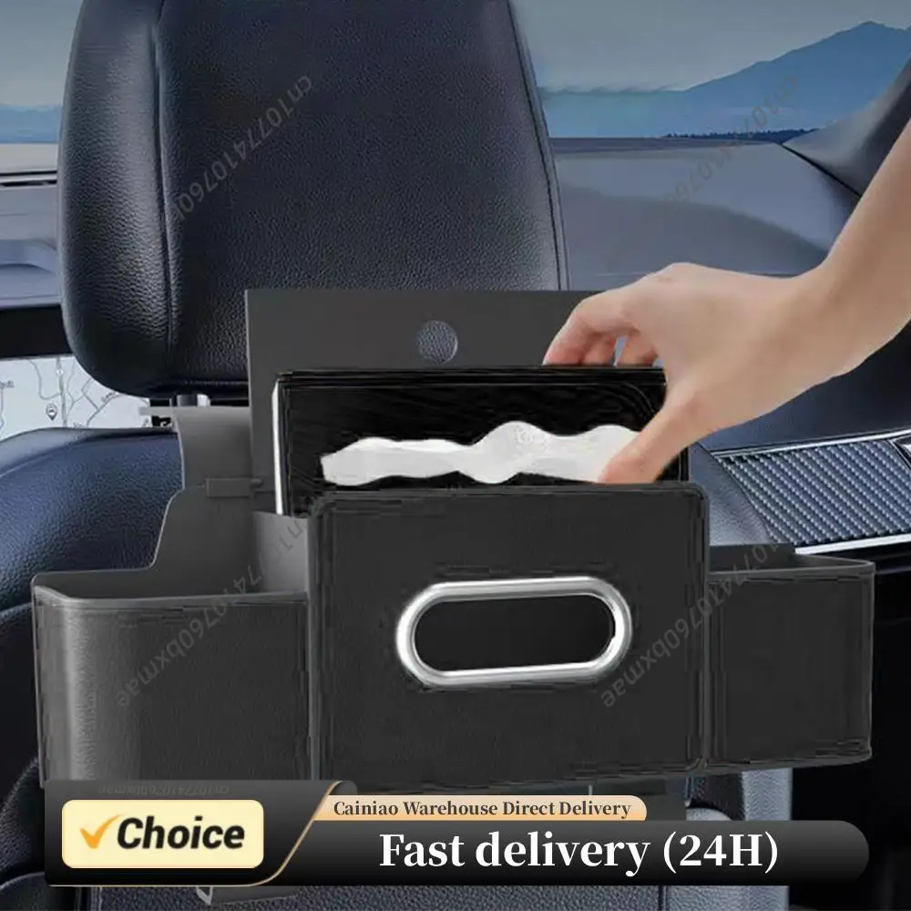 

Multifunctional Car Organizer with Cup Holder Tissue Box and Hooks Vehicle Seat Back Hanging Storage Box Travel Accessories