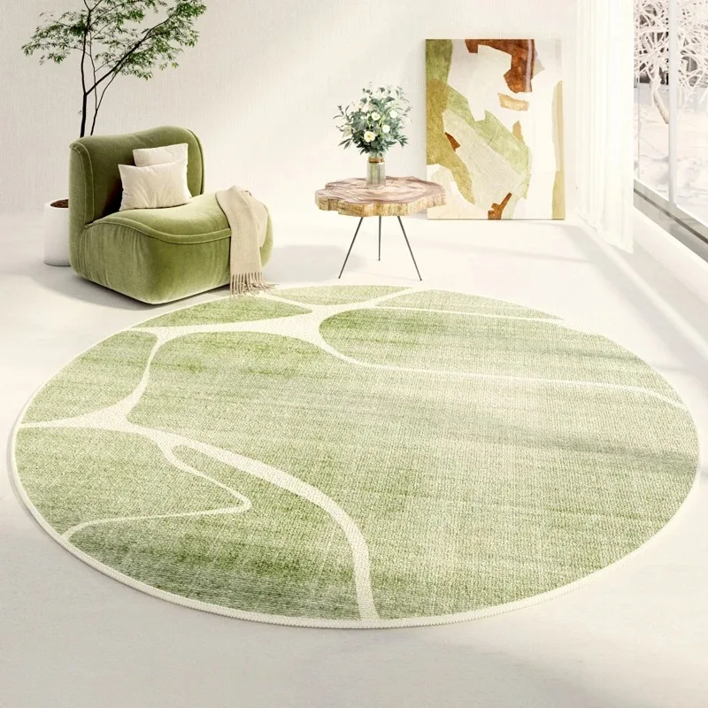 Green Round Living Room Carpet Abstract Line Art Style Fresh and Minimalist Home Decorative Carpet Floor Mat Stain-Resistant