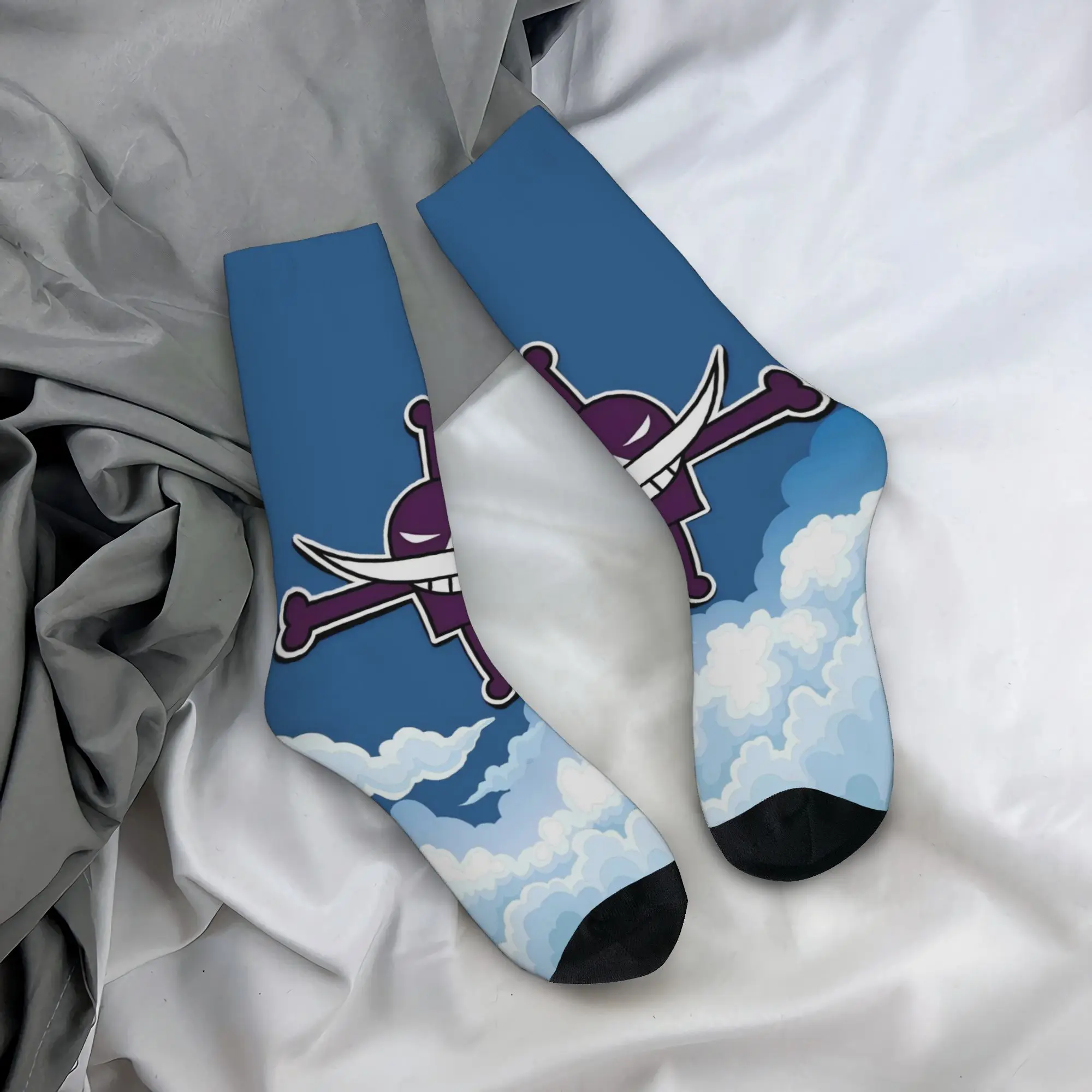 

Funny Sock One Piece Whitebeard Pirates Logo in the cloud Harajuku Quality Pattern Printed Men Socks Novelty Men's Socks