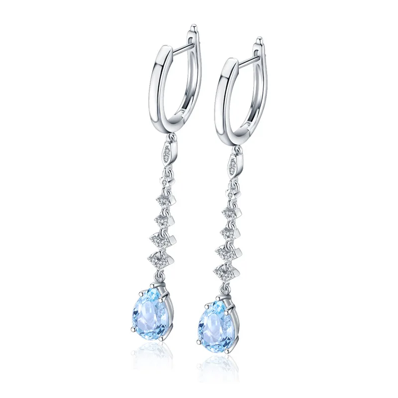Fashion Design Lab Grown Aquamarine Sky Blue Color 3CT Pear Cut Silver Drop Earring For Holiday Jewelry